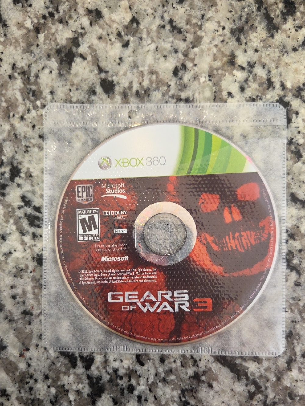 Gears of War 3 Xbox 360 Game Disc - NO CASE